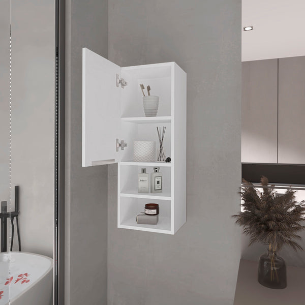 English Elm Milwaukee Mirror Medicine Cabinet White — Spacious 2 Interior Shelves, 2 Open Bottom Shelves, Water‑Resistant Engineered Wood 32" H B128P148746