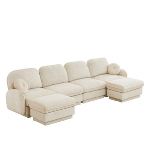English Elm 137" Oversized Chenille Sectional Sofa with Movable Ottoman and Quilted Cushions W714S01755
