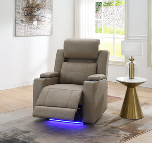 English Elm Lugo Camel Leather Power Recliner with Dual Motors and Built in Cup Holders B2726P469550