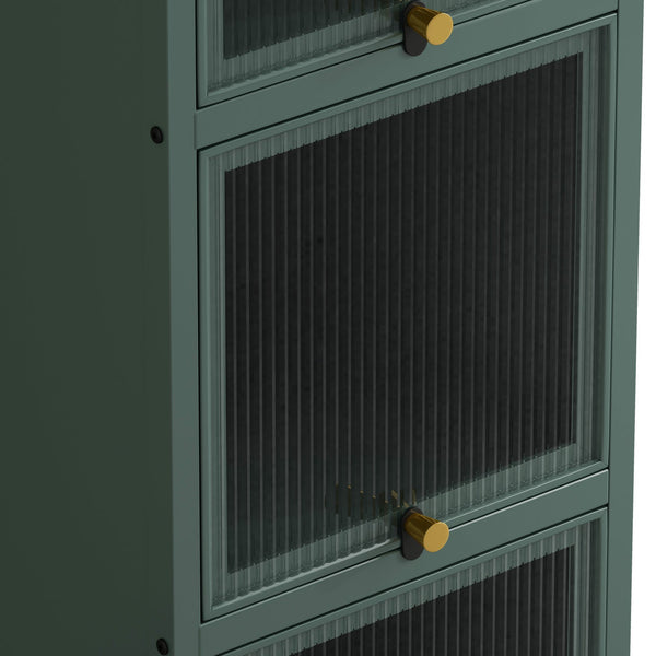 English Elm Modern Four-tier Glass Door Cabinet with Slim Iron Frame, Five Shelves, Heavy-Duty 33lb Capacity Dark Green W757P241563
