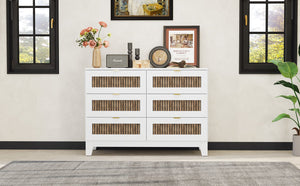 English Elm Rustic Farmhouse Wooden Dresser with 6 Drawers and Metal Handles — Spacious Storage, Stylish Bedroom Accent White 52.17 L x 18.5 W x 11.81 H WF530908AAK