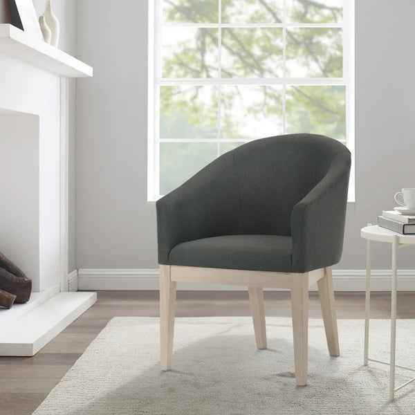 English Elm 23 Inch Pair of Upholstered Accent Chairs Natural Wood Legs Curved Back Living Room B056P416832