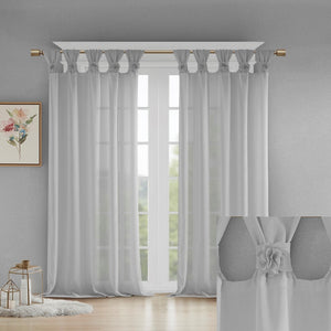 English Elm Floral Tab Top Curtain Panel - Lightweight Faux Linen, Removable Rosettes For Shabby Chic Decor B03598199