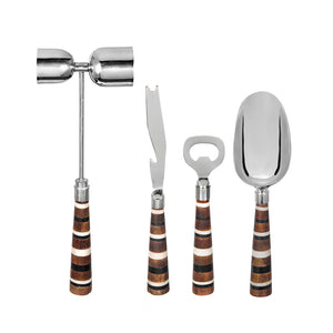 English Elm S/4 Barware Tools Set with Steel & Mango Wood Handles in Open Face Box — Durable, Stylish Cocktail Kit W2078P284543