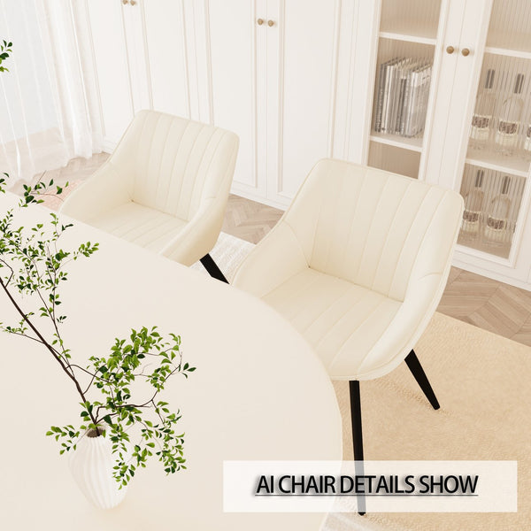 English Elm 63" Elegant Medieval Modern Cream Mdf Dining Table Set With 6 Beige Pu Chairs & Black Legs W2189S00762