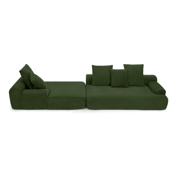 English Elm 110.25x67'' Compression Sofa Modern Upholstered L-Shape Sectional Couch 4-Seat Melange Velvet Comfort Green W1413S00085
