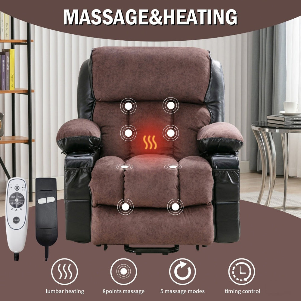 English Elm Power Electric Lift Lounge Chair For Elderly - Heating, Vibration Massage & Usb, Black Brown Comfort W1521P302657-GIGA