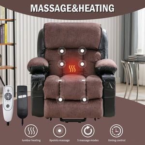 English Elm Power Electric Lift Lounge Chair For Elderly - Heating, Vibration Massage & Usb, Black Brown Comfort W1521P302657-GIGA