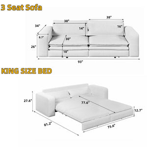English Elm 93" King Sleeper Sofa Convertible Teddy Plush 3 Seat Couch with Recliner Living Room W1885S00315
