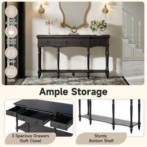 English Elm [video] Solid Pine Console Table Ornate Carved Legs Copper Hardware Soft-close Drawers Black N759P433566B
