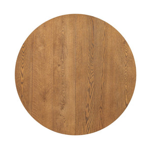 English Elm Topmax Extendable Round Dining Set with Linen Chairs and Pedestal Base Seats Five Walnut N717S000062D