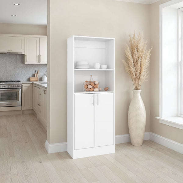 English Elm Insite Slim Pantry Cabinet with Open Shelves and Closed Storage for Modern Kitchens B128P485381
