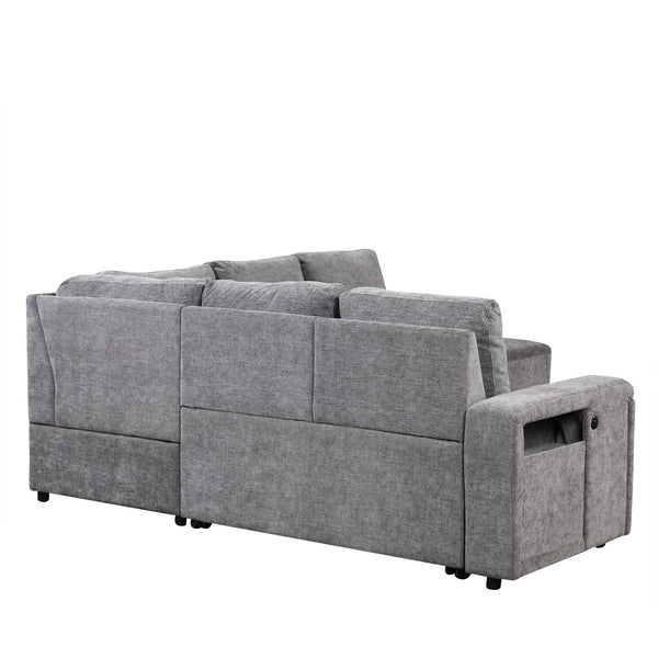 English Elm U_STYLE L-shaped Padded Modular Sofa with Storage, USB Charging, Cup Holders, 6-Seater Comfort and Style Gray WY000390AAE