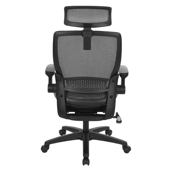 OSP Home Furnishings Mesh Back Ergonomic Manager Chair with Adjustable Headrest Lumbar Support and Flip Armrests EMM65151HR-3