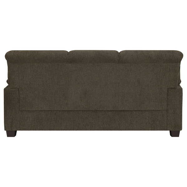English Elm Scottsdale Plush Brown Sofa with Wide Arms, Cushioned Headrest & Nailhead Trim for Cozy Rooms B062P357814