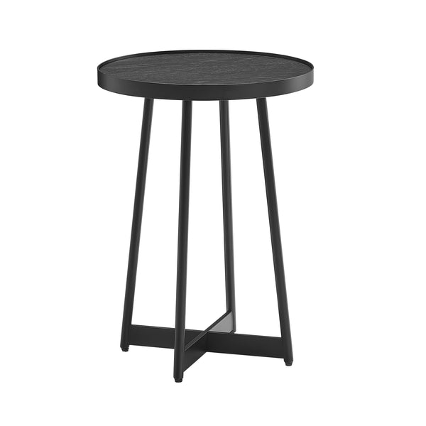 English Elm Ranlo Modern Round Accent Table with Oak Veneer Top, Black Geometric Metal Legs, Space-Saving Design B050P364435