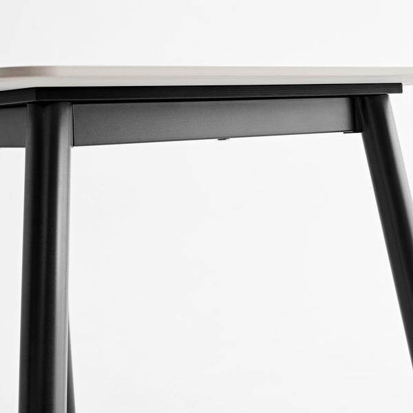 English Elm Large Rectangular Table with Sintered Stone Top and Sculptural Metal Base — Modern Heat‑Resistant Dining Surface White,White+Black W1911S00016