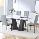 English Elm 5 Piece Dining Table Set, 1.8" Thickness Tabletop and V-Shaped Table Legs, 63 Inch Modern Kitchen Dining Table and Upholstered Dining Chairs For Kitchen Dining Room (Table + 4 Chairs)