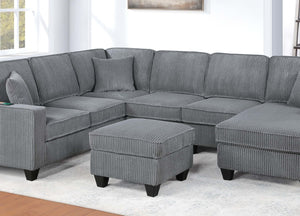 English Elm Dark Corduroy U-shaped Sectional Set with Usb Charging Ottoman and Plush Cushions Fog B011S02190