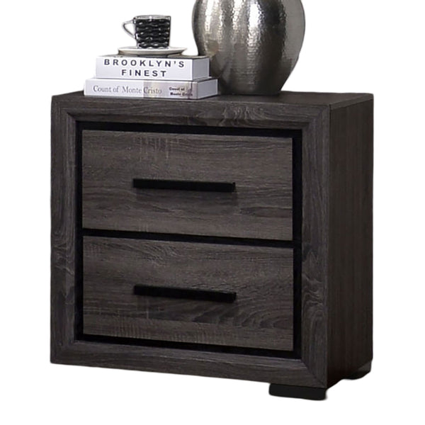 English Elm Gray Smoky Nightstand 2-Drawer Modern Bedside Table with Two-Tone Black Trim and Paper Veneer, 23.6"W x 16.4"D x 24.75"H B011P222864