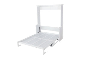 English Elm Queen Murphy Wall Bed with Integrated Desk Gas Strut Lift White Cabinet for Small Spaces White W504S00216
