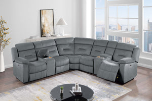 English Elm Contemporary Power Reclining Sectional Velvet Tufted Five Seat Living Room Set Dark Gray B011S02154