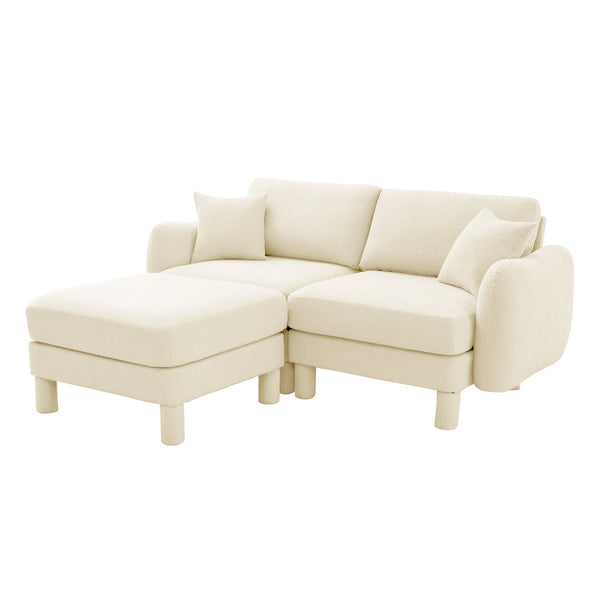 English Elm Boucle 2-Seater Loveseat Sofa With Stylish Shell Armrests & Removable Ottoman For Modern Living W3041S00275