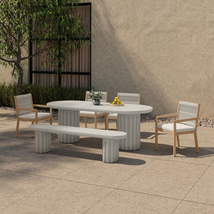 English Elm Eris Outdoor Concrete Dining Bench Fiberglass Reinforced Patio or Industrial B2769S00006