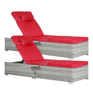 English Elm Outdoor Chaise Lounge Chair Set Of 2 - Stylish Rattan Recliners With Cushions & Side Table For Relaxation W874P266566