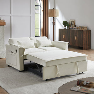 English Elm Modern Fabric Convertible Loveseat Sleeper Sofa Bed with Adjustable 3-Level Backrest, Twin Pull-Out for Small Spaces Ivory W1123P283641