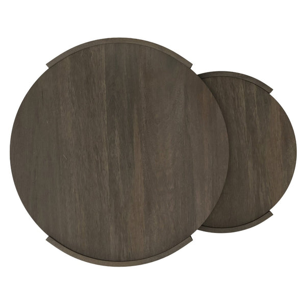 English Elm Robin Mango Wood Nesting Tables Ash Grey Finish Round Set for Modern Living Rooms B136P429087