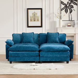 English Elm Wider Armrest Loveseat - Modern Modular Couch In Blue Chenille, Comfy Double-Layer Cushion, Ergonomic Design W1143S00037-GIGA