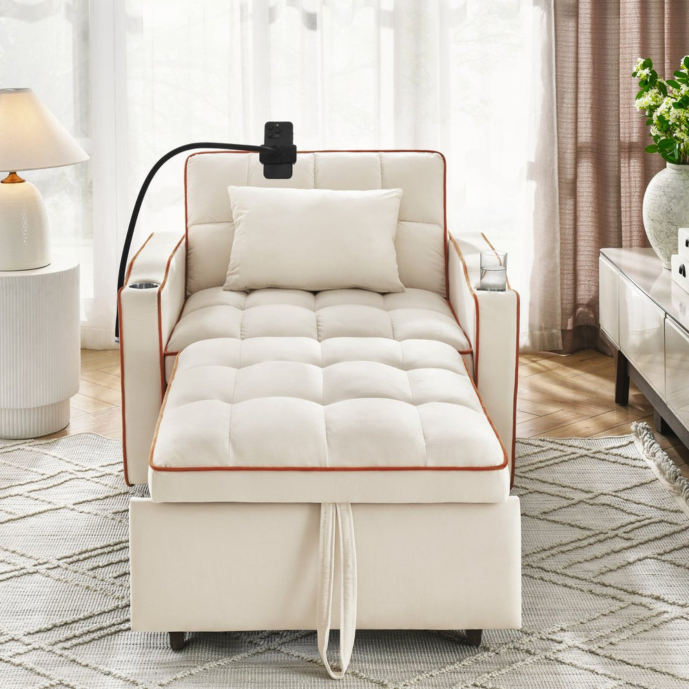 English Elm Convertible Sleeper Chair Sofa Bed with USB-C & Cup Holders, Velvet 3-Level Recline for Small Spaces W2353P206616