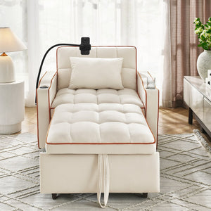 English Elm Convertible Sleeper Chair Sofa Bed with USB-C & Cup Holders, Velvet 3-Level Recline for Small Spaces W2353P206616