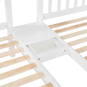 English Elm Full Over Twin Triple Bunk Bed Pinewood Frame with Storage Drawers and Guardrails LT000343AAK-2