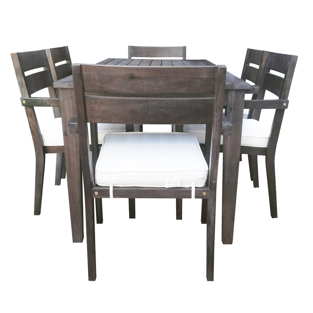 English Elm U_Style Acacia Wood Outdoor Dining Set for Patio and Backyard - 6 Chairs, Beige Cushions, Durable Gray WY000446AAE
