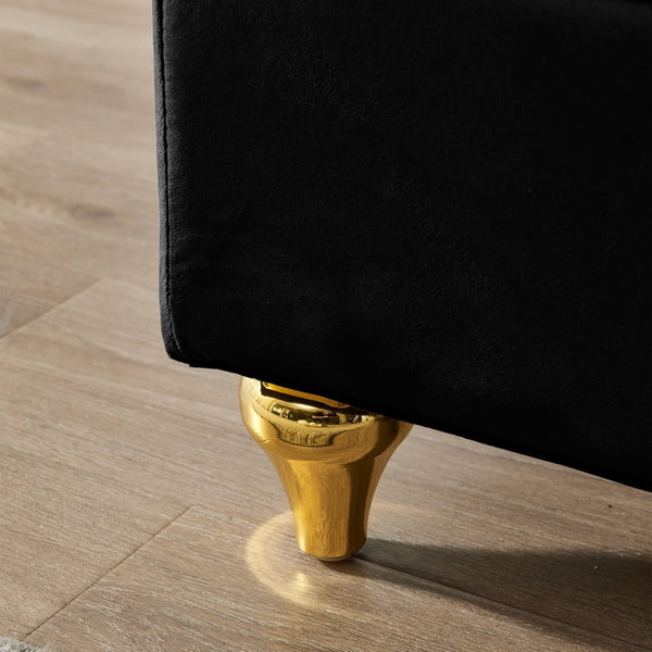English Elm Modern Black Velvet Storage Chaise Lounge with Gold Legs for Bedroom Living Room W1097P385771