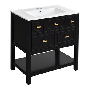 English Elm 60'' Elegant Freestanding Bathroom Vanity Set With Ceramic Sink, Solid Wood Frame & Ample Storage N710SS00004B