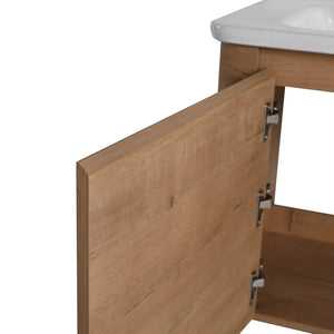 English Elm 28'' Wall-Mounted Bathroom Vanity with Ceramic Sink, Soft-Close Door, Plywood Durability & Space-Saving Design Imitative Oak W999P317929