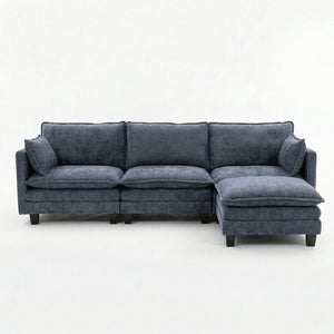 English Elm Modern Chenille Three Seat Sofa with Ottoman Usb Charging Ports and Storage Pockets Blue W2519S00004