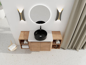 English Elm 54'' Wall-Mounted Bathroom Vanity With Elegant Ceramic Sink, Soft-Close Doors & Ample Storage Shelves W999S00415
