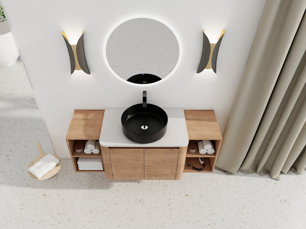 English Elm 54'' Wall-Mounted Bathroom Vanity With Elegant Ceramic Sink, Soft-Close Doors & Ample Storage Shelves W999S00415