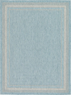 Unique Loom Outdoor Border Soft Border Machine Made Border Rug Aquamarine, Ivory 9' 0" x 12' 0"