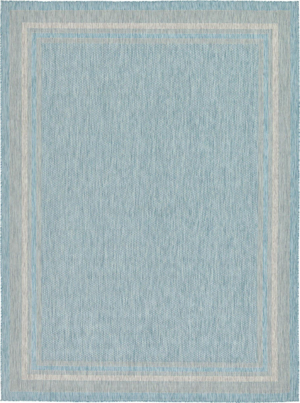 Unique Loom Outdoor Border Soft Border Machine Made Border Rug Aquamarine, Ivory 9' 0" x 12' 0"