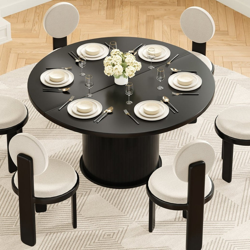 English Elm 43" Round Wood Dining Table with Geometric Metal Base Seats 4 Space Saving Modern T3623P433911