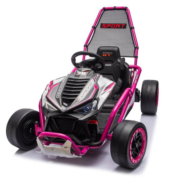 English Elm 24v Dual Motor Kids Go Kart with Drift Mode Roll Cage and Rear Suspension Ages 6 to 12 Rose Pink W1578P454058