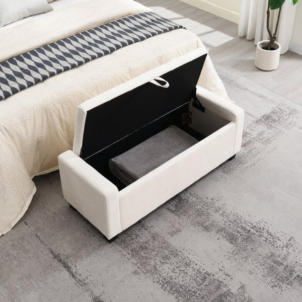 English Elm 48" Tufted Chenille Storage Bench Diamond Stitched Lift Top Seat for Bedroom Entryway Beige W2671P386665