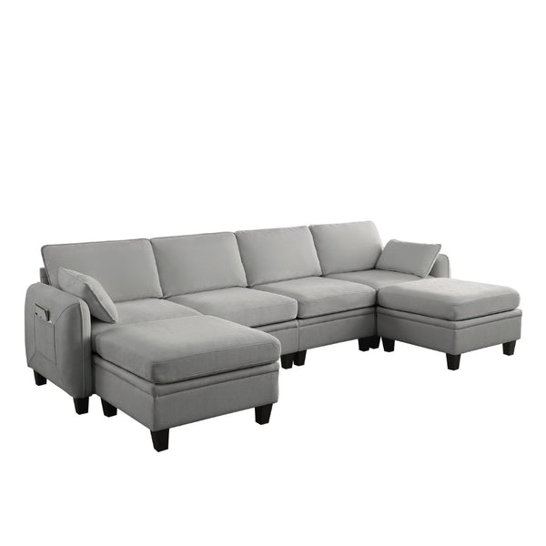 English Elm 102 Inch Linen Modular Sectional Sofa with Hidden Storage and Cloud Cushion Comfort Gray W1099S00215