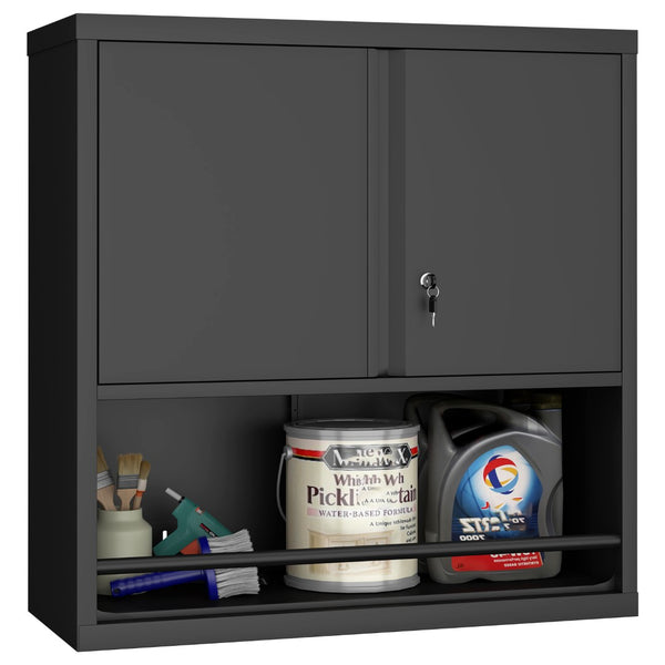 English Elm Metal Wall Mounted Steel Cabinet Lockable Doors Adjustable Shelves Kitchen Office Storage Black T3625P366858