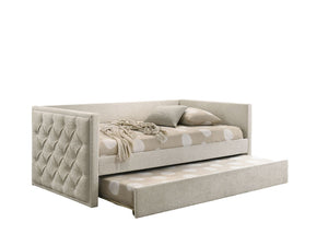 English Elm Transitional Twin Daybed with Diamond Tufted Back and Wood Trim, Versatile Seating & Sleeping Solution Beige 44 L x 39 W x 9 H B2741S00664